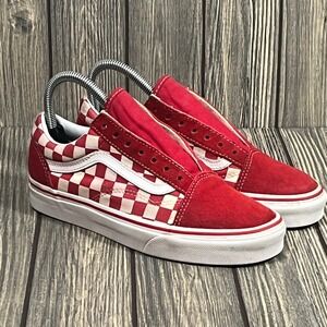 Vans Old Skool Sneakers Womens 6.5 Red Checkerboard Suede Canvas Skate Shoes